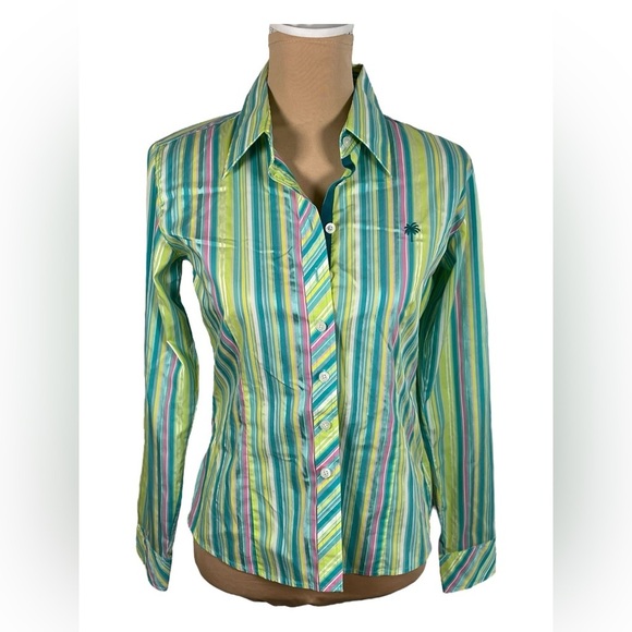 Lilly Pulitzer Striped Green and Blue Women's Top Size 4 - Picture 1 of 4